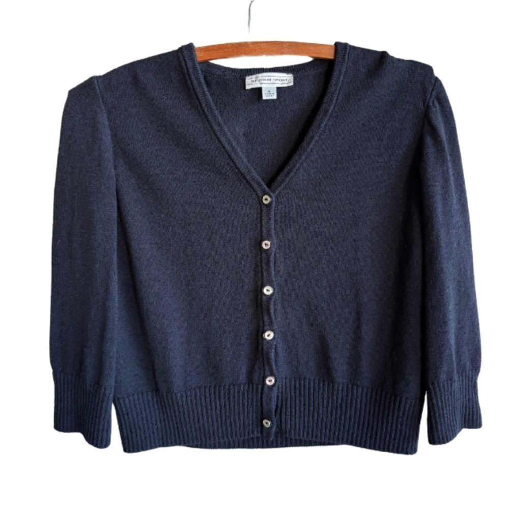 St. John Sport Black Cardigan Sweater V-Neck Cropped